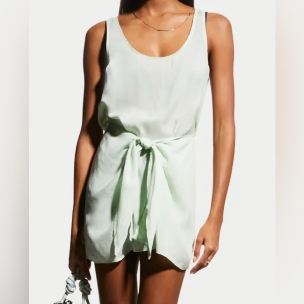 ANEMOS Mint Green Silk Blend Asymmetrical Hem Tank Dress Tunic medium